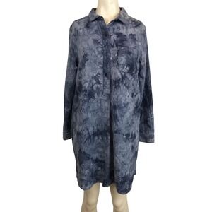 SIGNATURE EIGHT - WOMEN'S LARGE -BLUE LONG SLEEVE TIE DYE BUTTON UP COTTON SHIRT